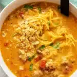 slow cooker beefy nacho soup in bowl