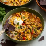 slow cooker chicken tortilla soup with toppings