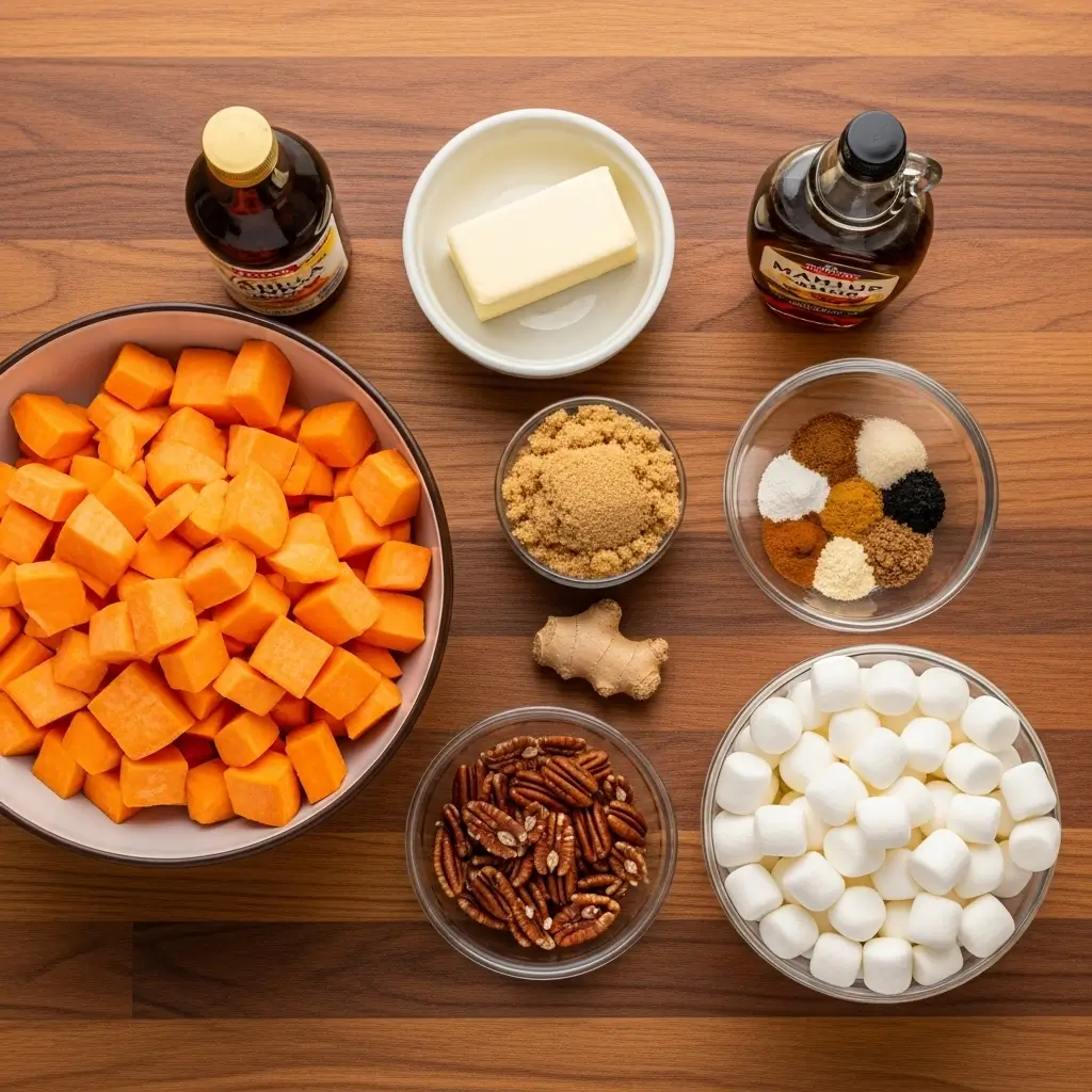 Ingredients for Southern Maple Sweet Potato Casserole