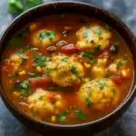 Tamale Soup with Tamale Dumplings served hot