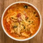 Tuscan Chicken Soup Recipe in rustic bowl