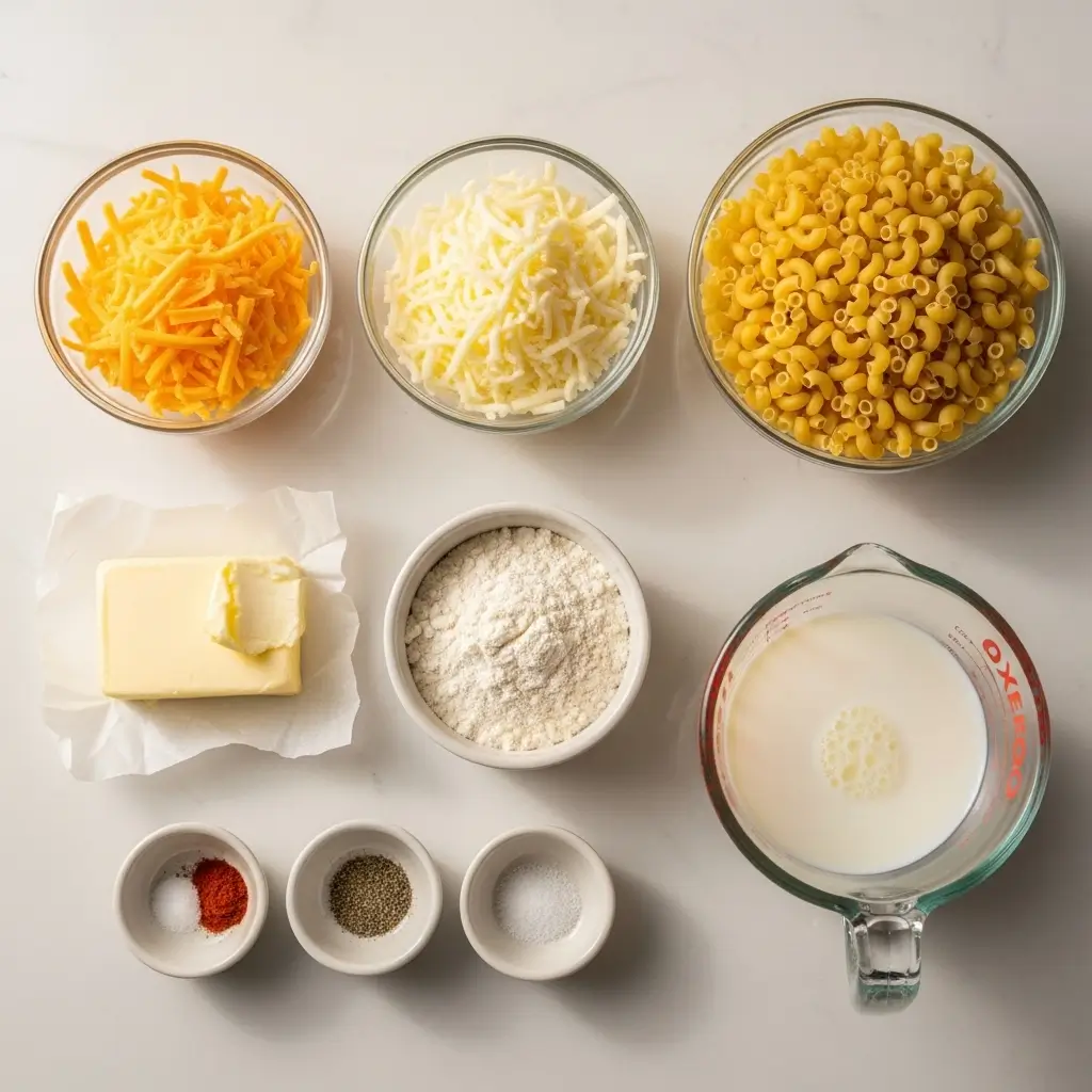 Ingredients for Ultimate Baked Mac and Cheese