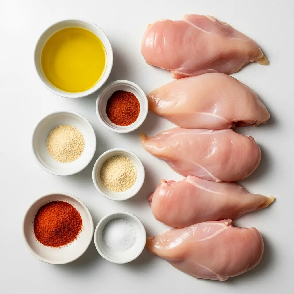 Ingredients for air fryer grilled chicken on a countertop