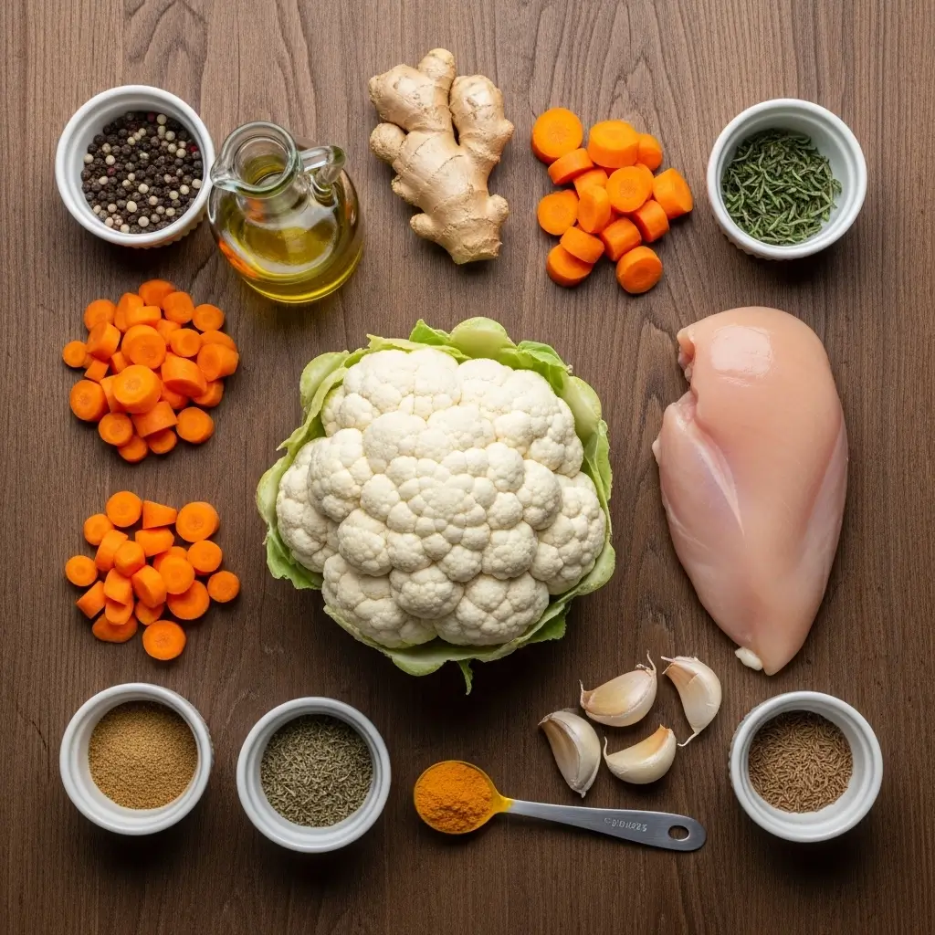 Ingredients for Anti-Inflammatory Cauliflower Chicken Soup