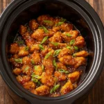 Asian Crockpot Orange Chicken served with rice