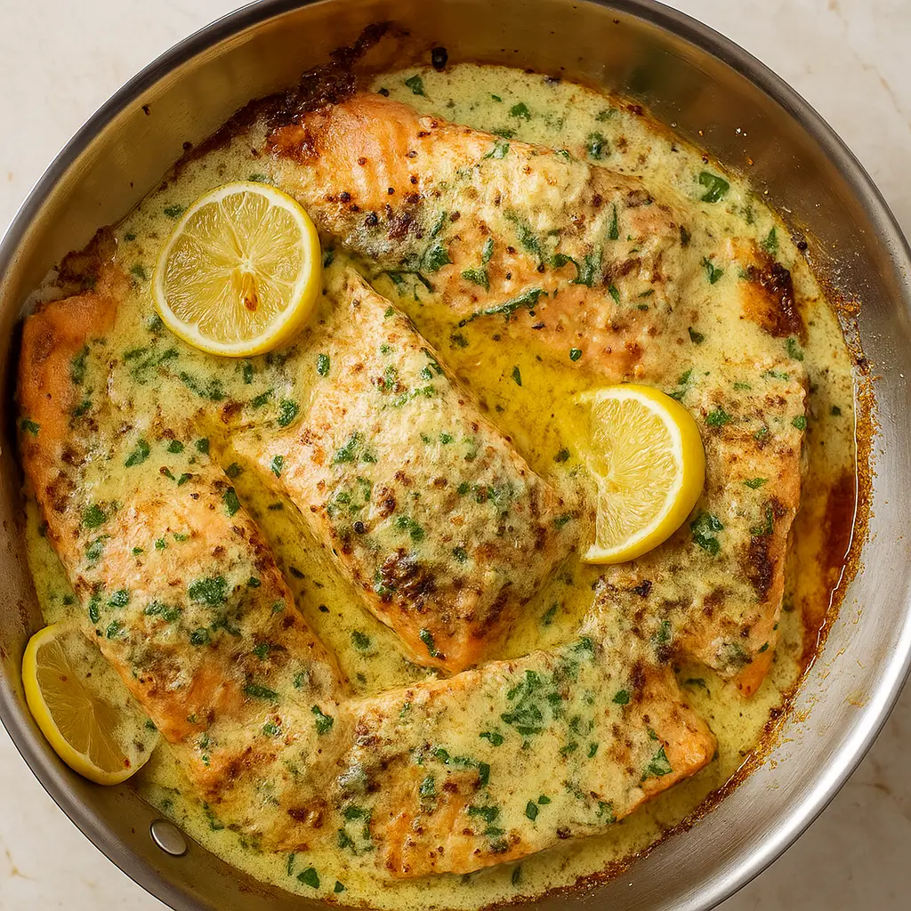 Baked Salmon with Lemon Butter Cream Sauce – Fast & Flavorful