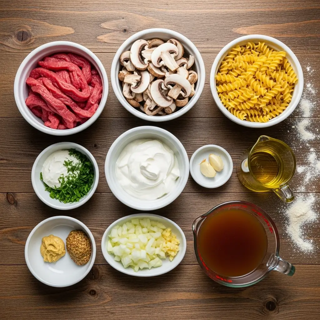 Ingredients for Beef Stroganoff with Egg Noodles