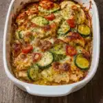 Best Mediterranean Chicken Zucchini Bake in baking dish