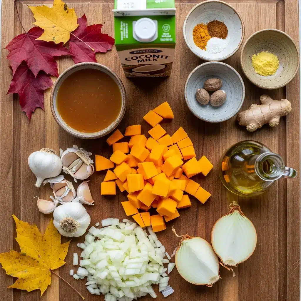 Ingredients for Easy Creamy Roasted Butternut Squash Soup