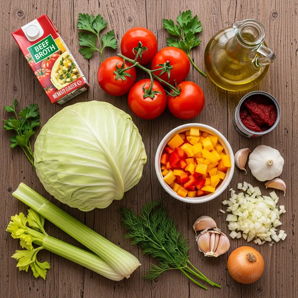 Ingredients for cabbage soup diet laid out