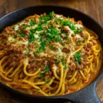 Cajun Beef Spaghetti in Creamy Three-Cheese Parmesan Sauce