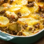 Cheesy Hamburger Potato Casserole fresh from oven