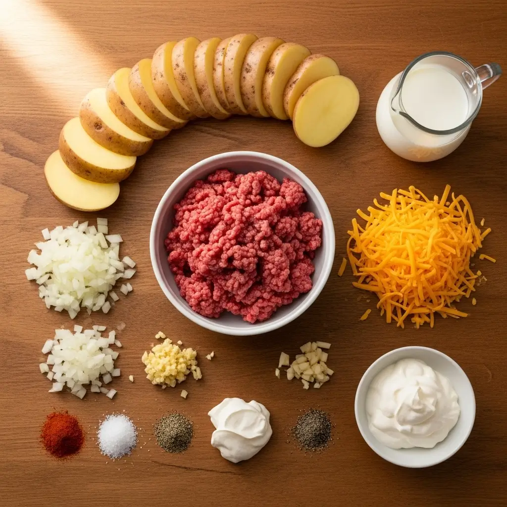 Ingredients for Cheesy Hamburger Potato Casserole