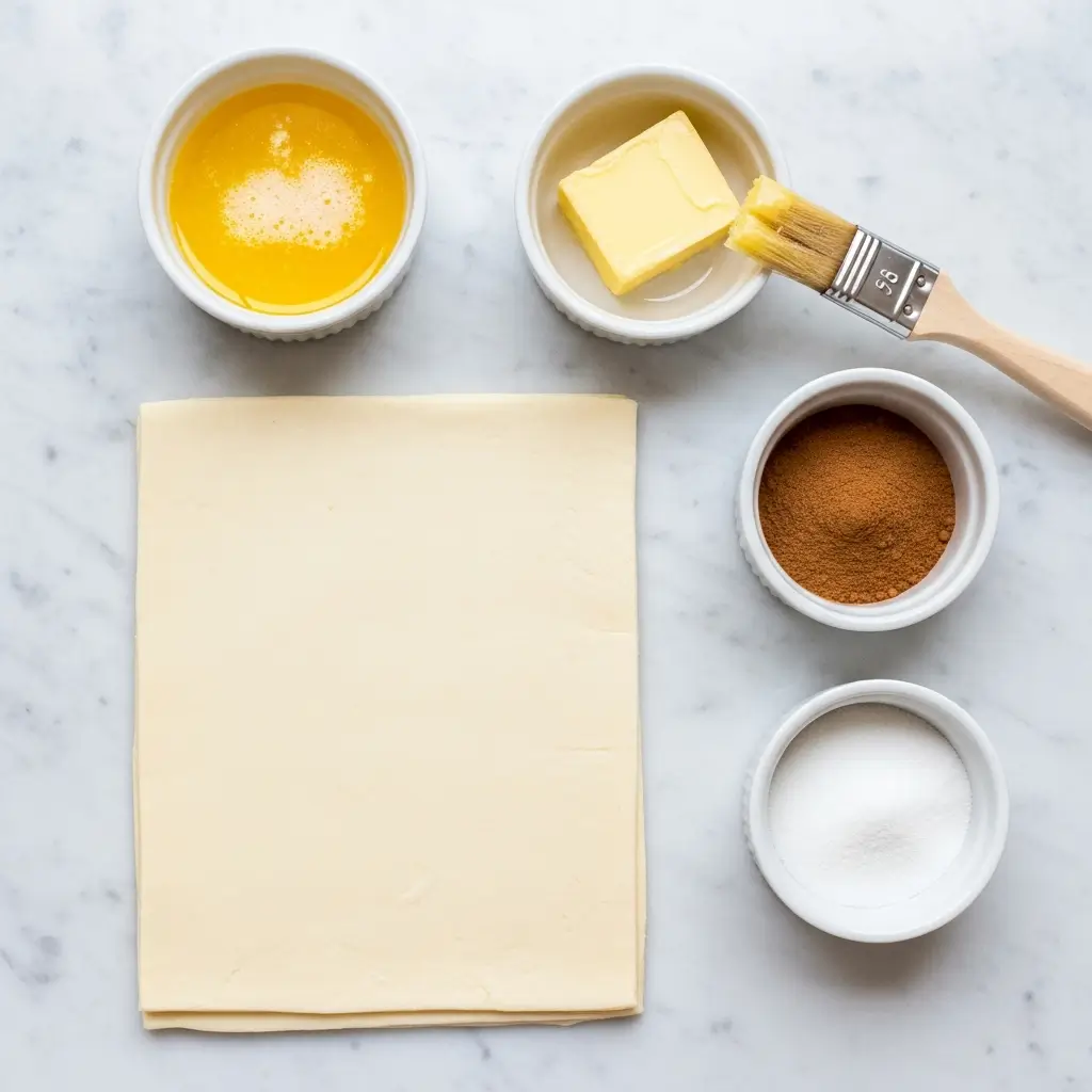 Ingredients for Churro Cruffins on marble counter