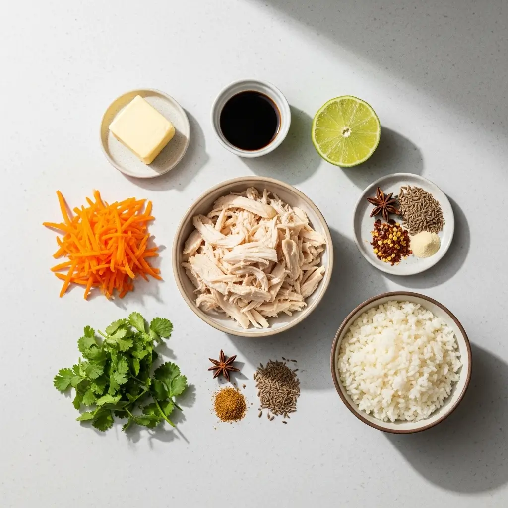 Ingredients for Coconut Cilantro Chicken Soup laid out