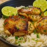 Coconut Lime Chicken and Rice served on plate
