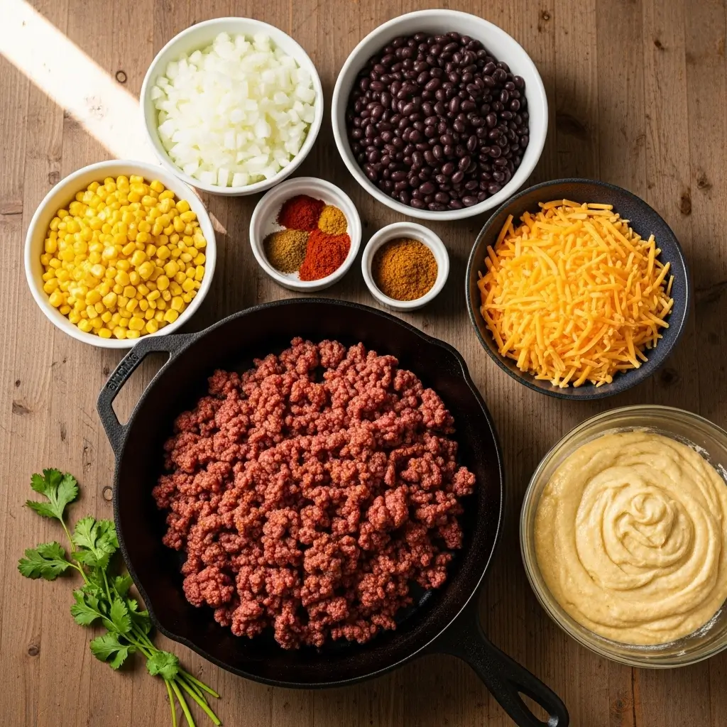 Ingredients for Hearty Beef Cowboy Casserole