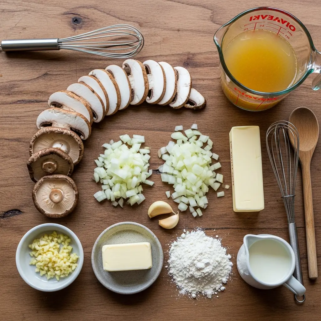 Ingredients for cream of mushroom soup homemade