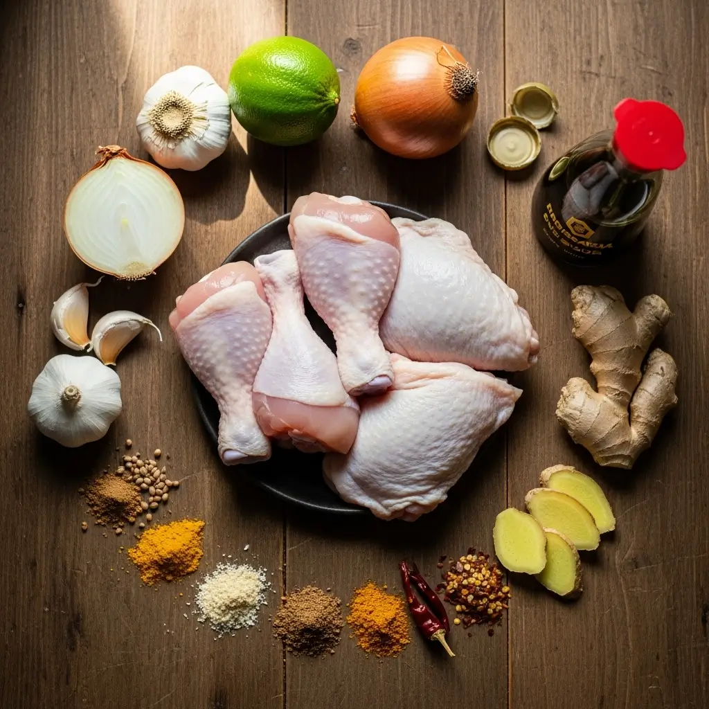 Ingredients for Easy Creamy Coconut Milk Chicken on countertop