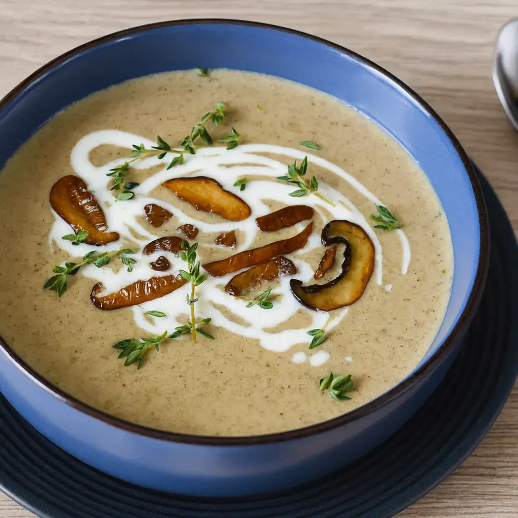 Creamy Mushroom Bisque in rustic bowl