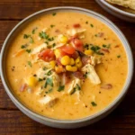 Creamy Southwest Chicken Soup served in a bowl with toppings