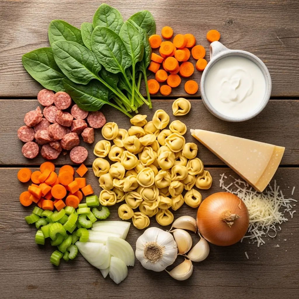 Ingredients for Easy Creamy Tortellini Soup