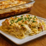 Creamy Turkey Tetrazzini baked casserole