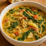 creamy tuscan chicken soup with bread