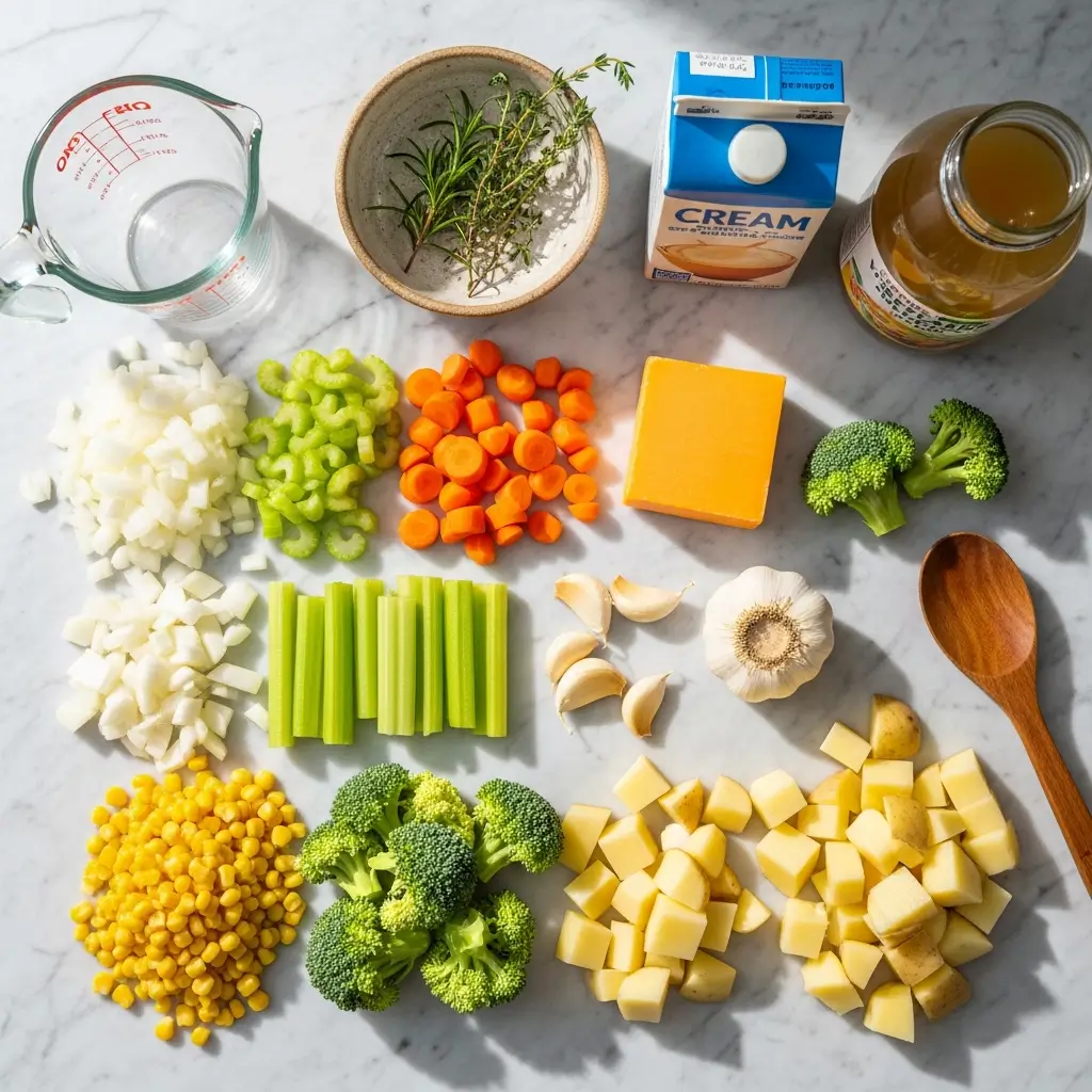 Ingredients for One Pot Creamy Vegetable Soup