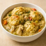 Crockpot Chicken and Dumplings served in a bowl