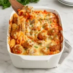 Dump and Bake Meatball Casserole fresh out of oven