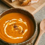 Easy Carrot Ginger Soup in a bowl with garnish