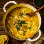 easy chicken and rice soup in a bowl