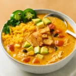 Easy Creamy Chicken Tortilla Soup with toppings