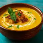 Easy Creamy Roasted Butternut Squash Soup served warm in a bowl