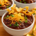 Easy Homemade Beef Chili in a bowl with toppings