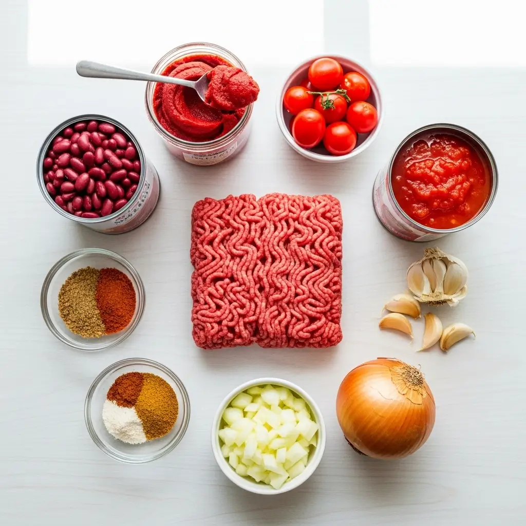 Ingredients for Easy Homemade Beef Chili