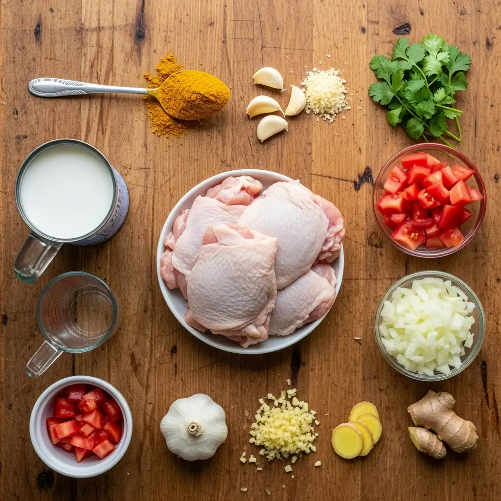 Ingredients for easy homemade Indian chicken curry
