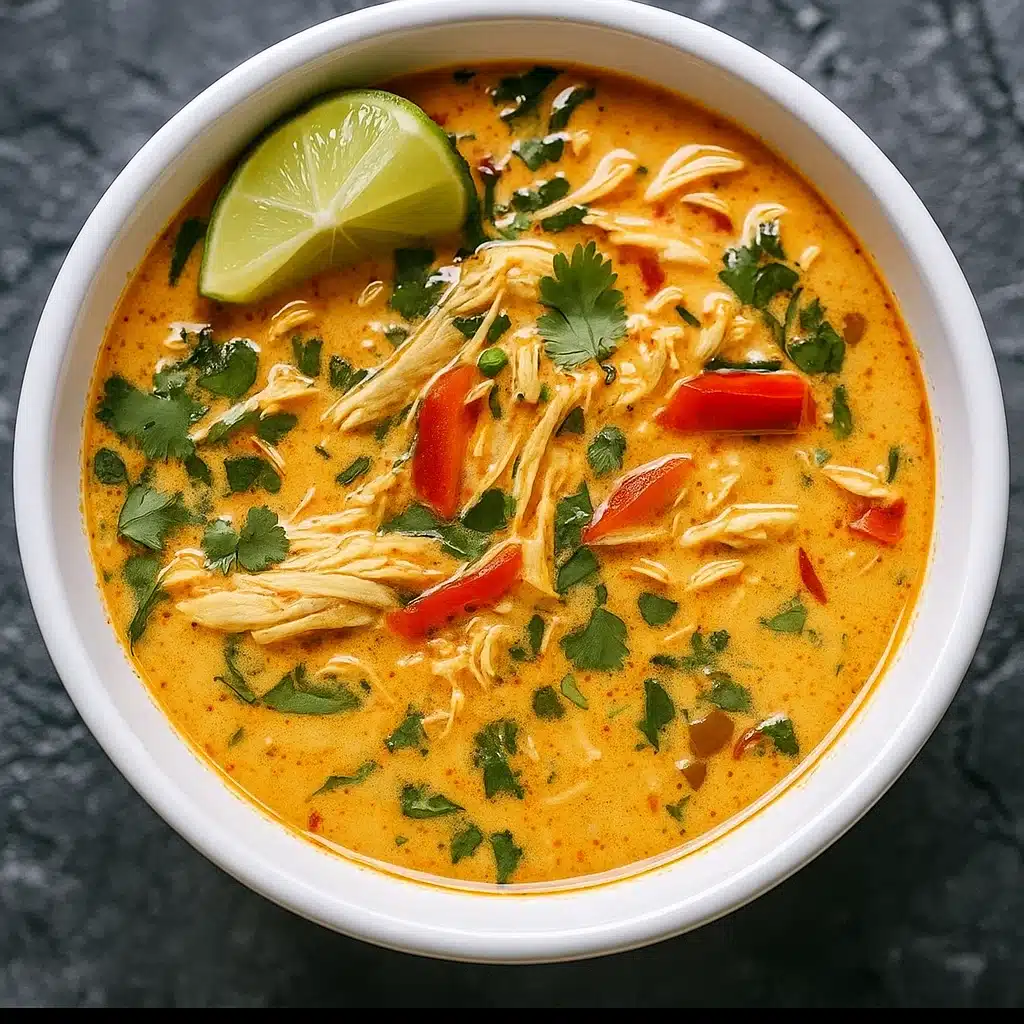 Easy Thai Coconut Chicken Soup in a rustic bowl