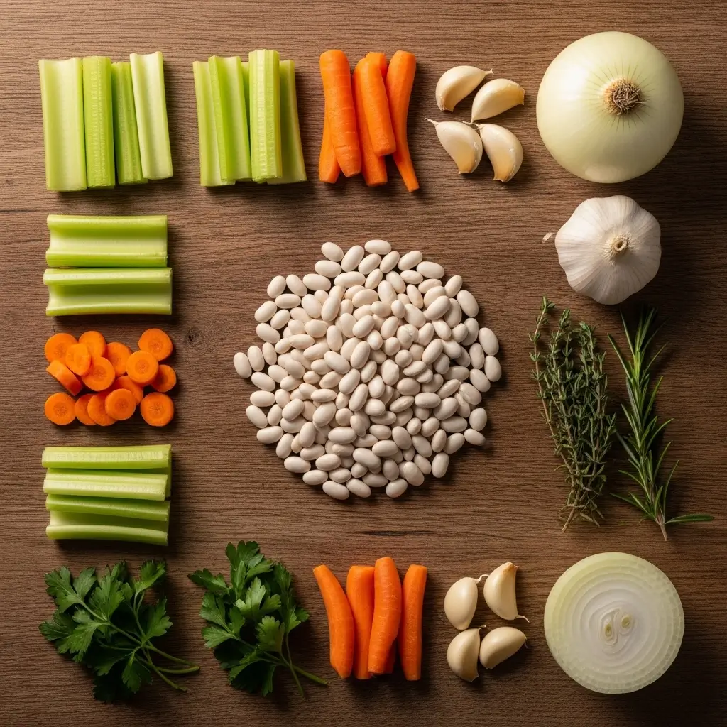 Easy White Bean Soup Ingredients Flat Lay