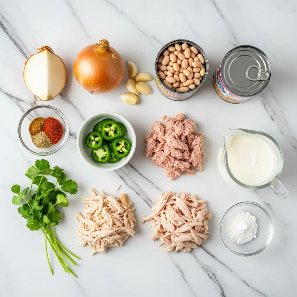 ingredients for easy white turkey chili laid out