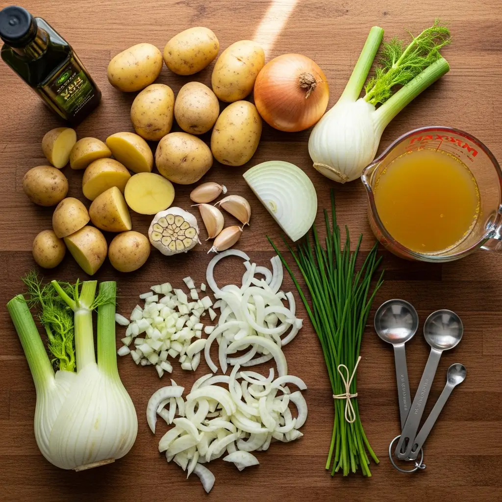 Fresh ingredients for fennel and potato soup