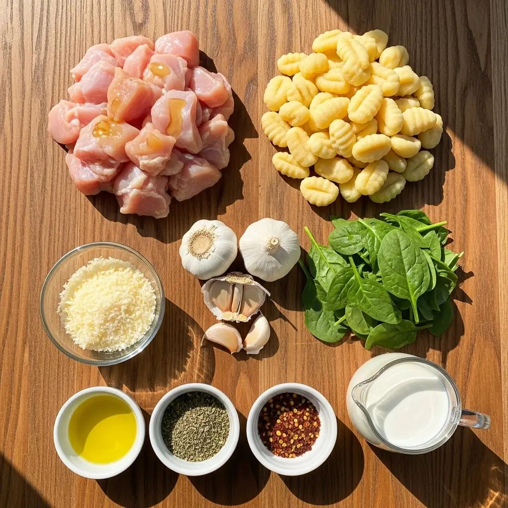 ingredients for garlic chicken gnocchi skillet