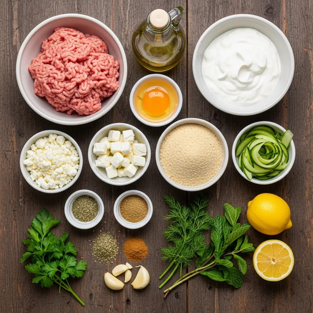 ingredients for healthy greek turkey meatballs with tzatziki