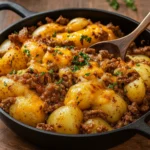 Ground beef and potatoes skillet with cheese