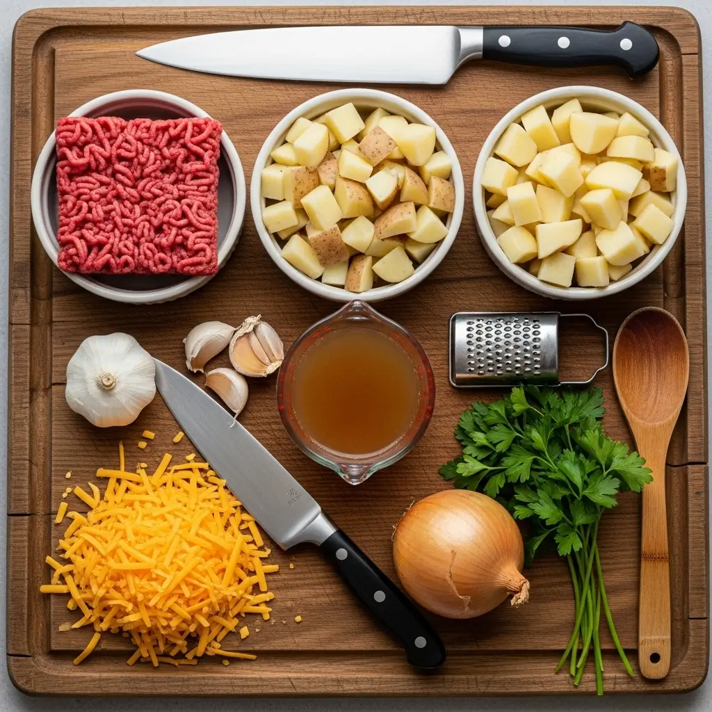 Ingredients for ground beef and potatoes