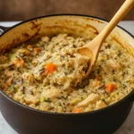 Healthy Chicken Wild Rice Casserole in a baking dish