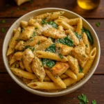 Healthy Garlic Parmesan Chicken Pasta served hot in a bowl