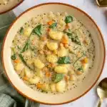 heartwarming vegetarian gnocchi soup in rustic bowl