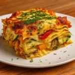 Hearty Baked Italian Vegetable Lasagna in ceramic dish
